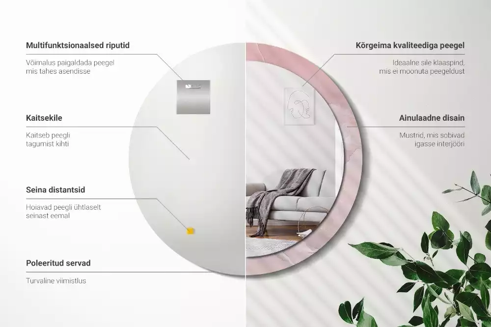 Kerek tükör fali dísz Rózsaszín kő