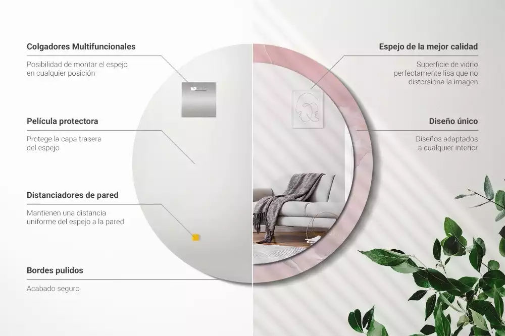 Kerek tükör fali dísz Rózsaszín kő