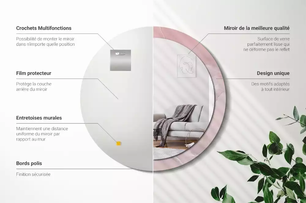 Kerek tükör fali dísz Rózsaszín kő