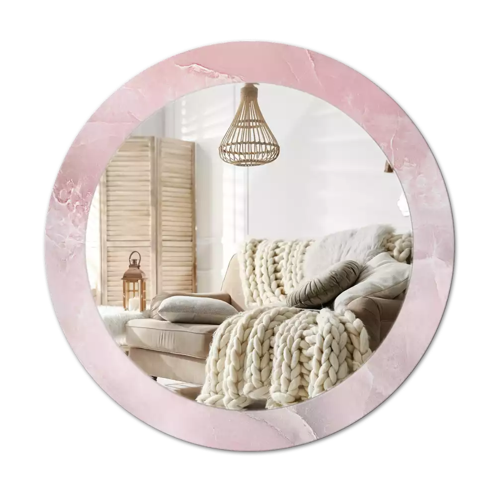 Kerek tükör fali dísz Rózsaszín kő