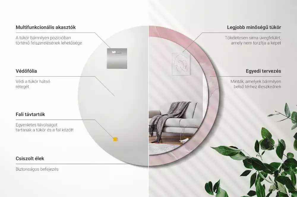 Kerek tükör fali dísz Rózsaszín kő