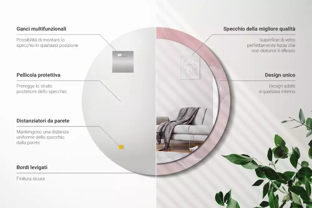 Kerek tükör fali dísz Rózsaszín kő