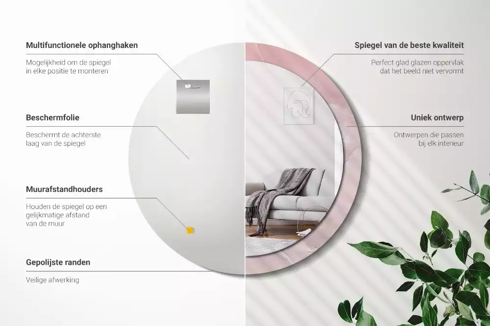 Kerek tükör fali dísz Rózsaszín kő