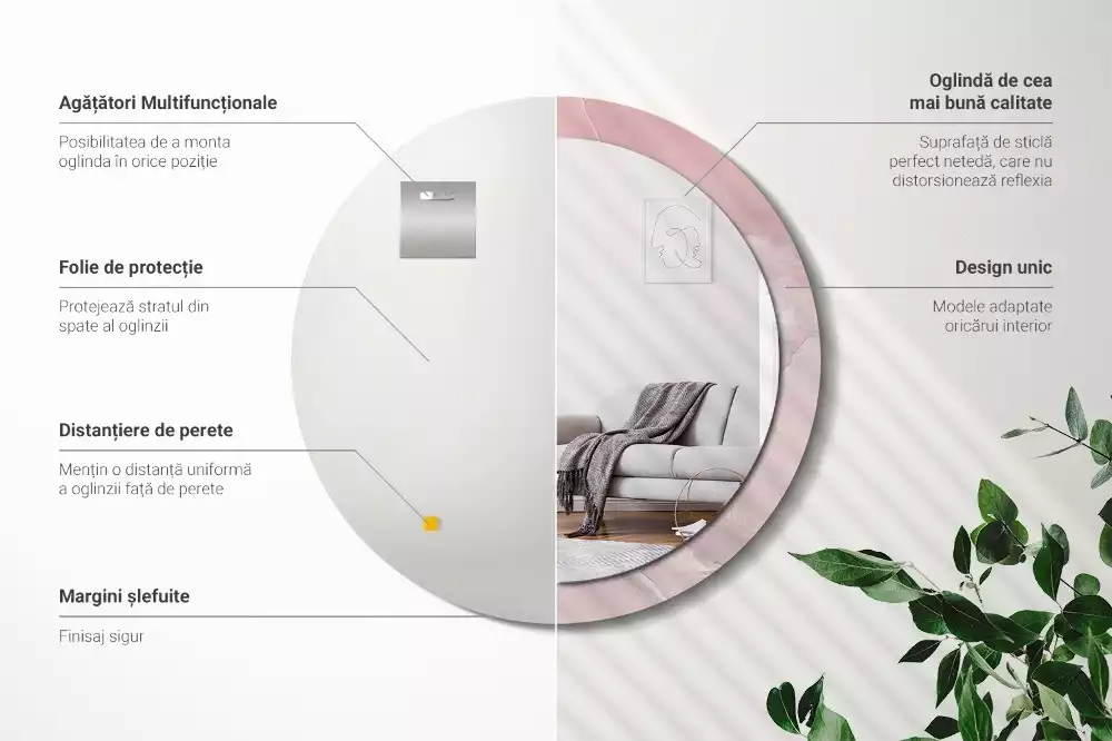 Kerek tükör fali dísz Rózsaszín kő