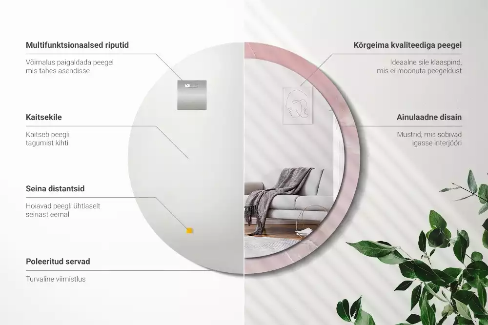 Kerek tükör fali dísz Rózsaszín kő