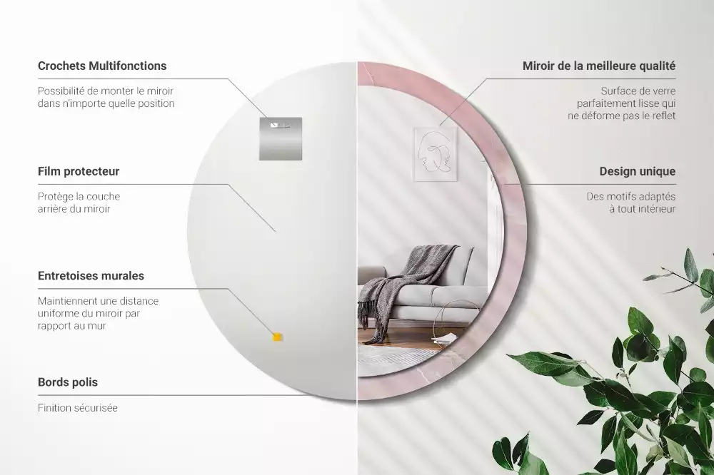 Kerek tükör fali dísz Rózsaszín kő