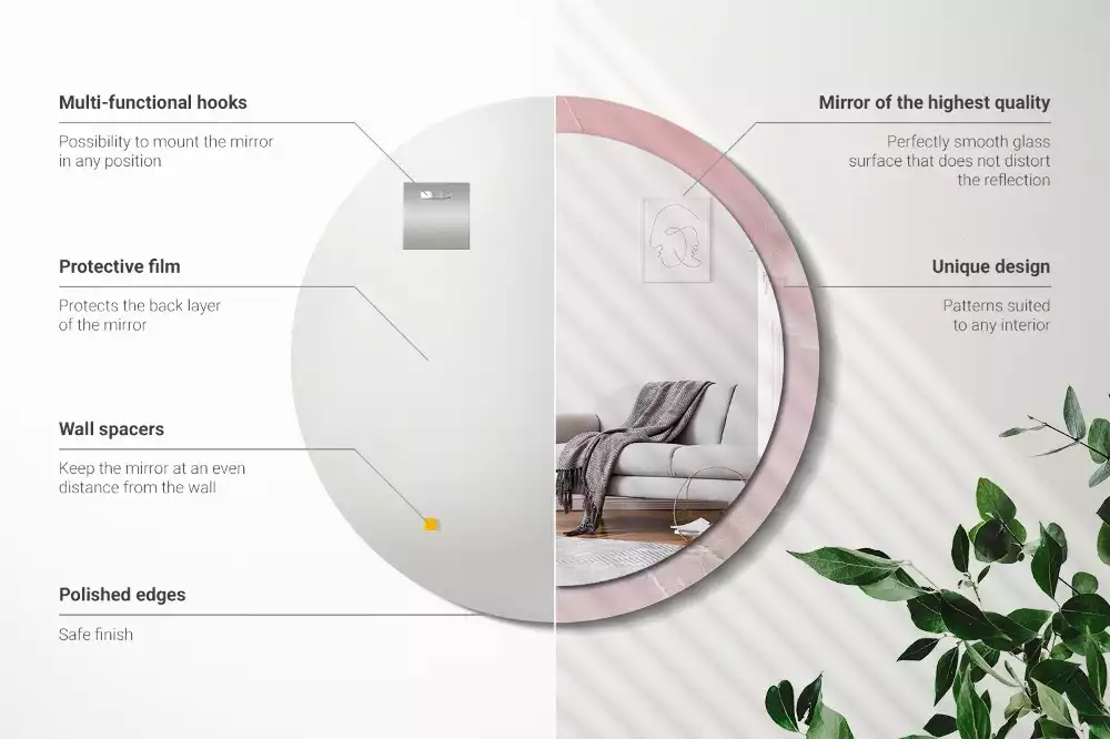 Kerek tükör fali dísz Rózsaszín kő