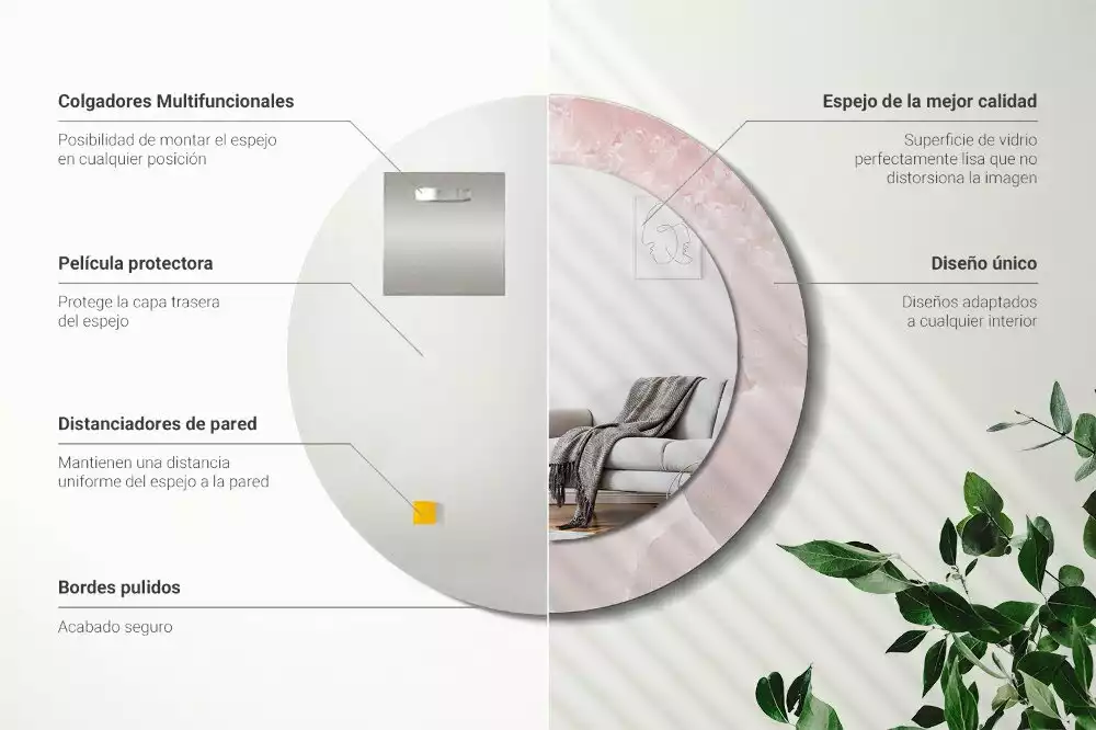 Kerek tükör fali dísz Rózsaszín kő