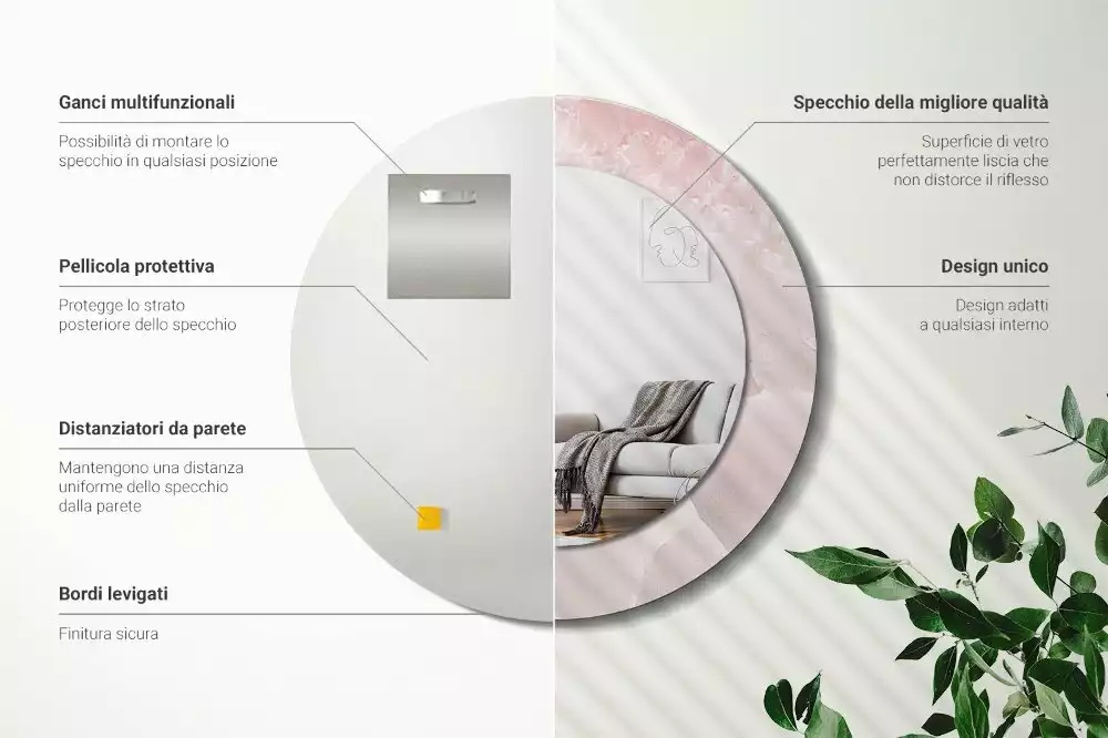 Kerek tükör fali dísz Rózsaszín kő