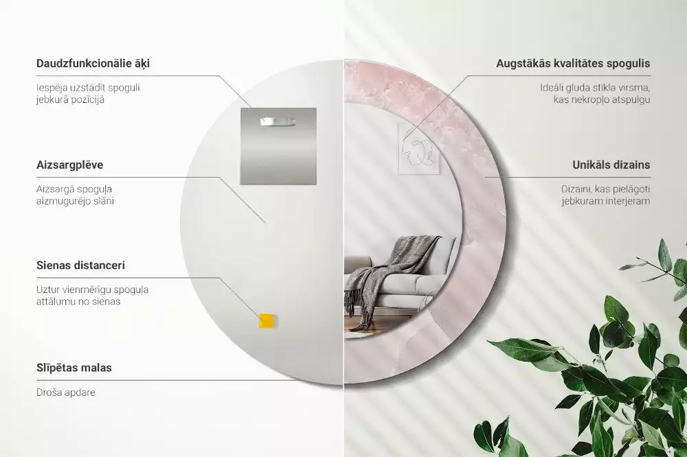 Kerek tükör fali dísz Rózsaszín kő