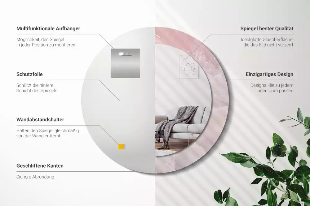 Kerek tükör fali dísz Rózsaszín kő