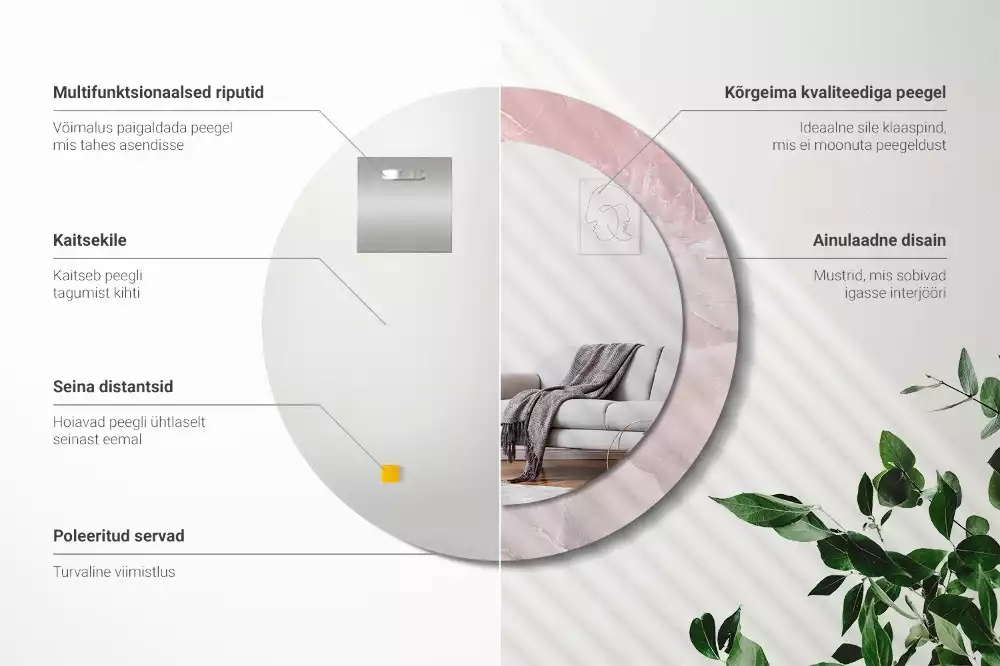 Kerek tükör fali dísz Rózsaszín kő