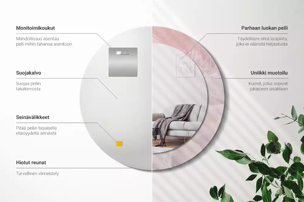 Kerek tükör fali dísz Rózsaszín kő