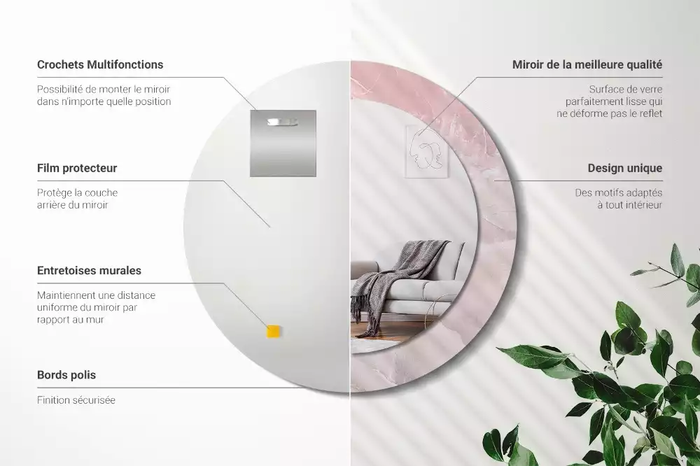 Kerek tükör fali dísz Rózsaszín kő