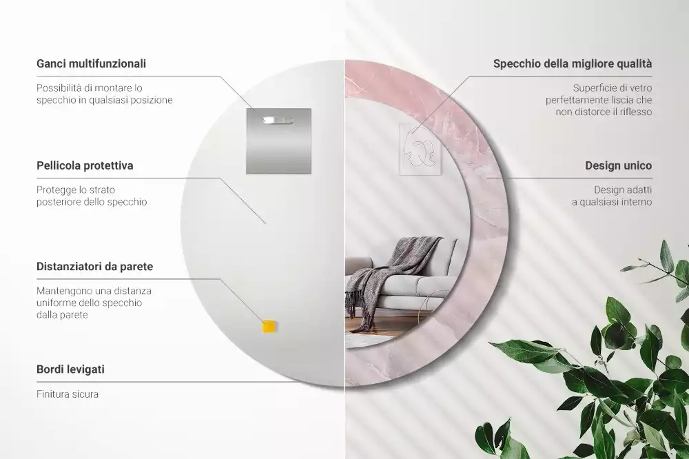 Kerek tükör fali dísz Rózsaszín kő