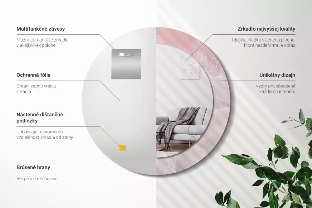 Kerek tükör fali dísz Rózsaszín kő