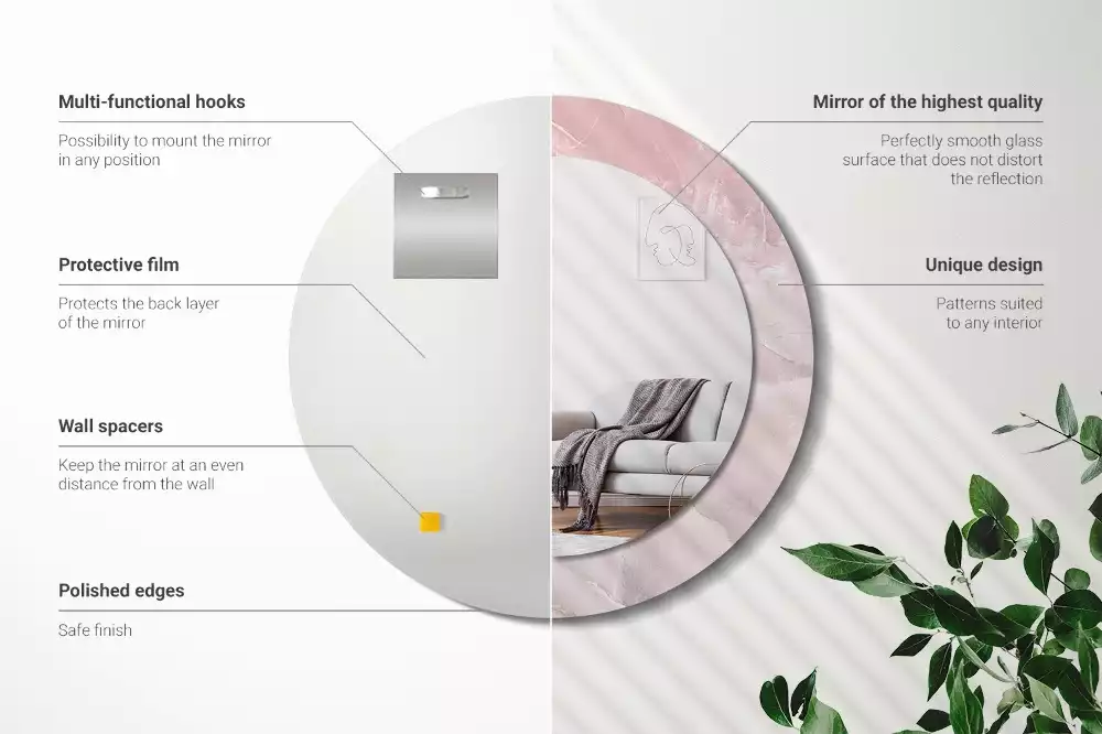 Kerek tükör fali dísz Rózsaszín kő