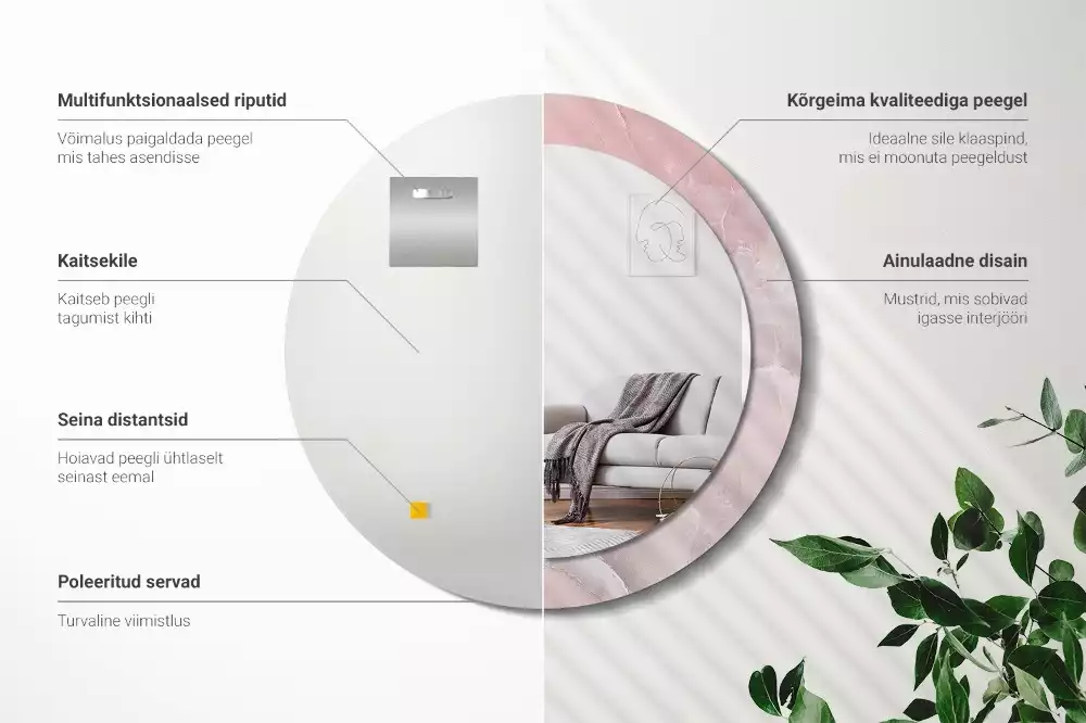 Kerek tükör fali dísz Rózsaszín kő