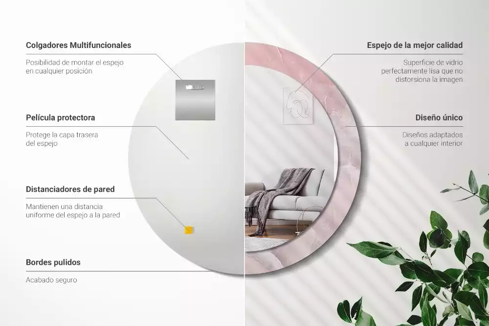 Kerek tükör fali dísz Rózsaszín kő