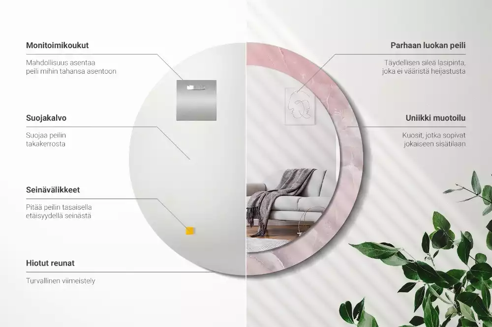 Kerek tükör fali dísz Rózsaszín kő