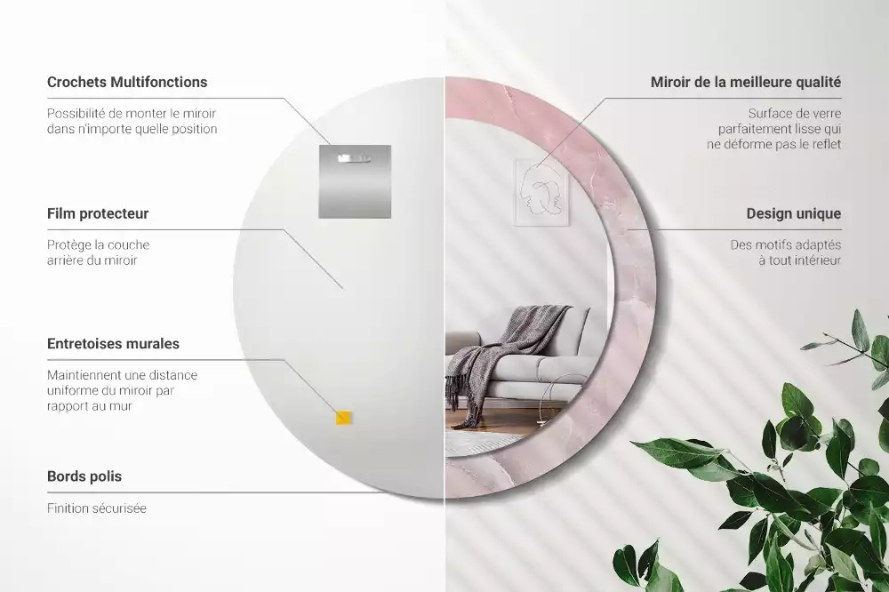 Kerek tükör fali dísz Rózsaszín kő