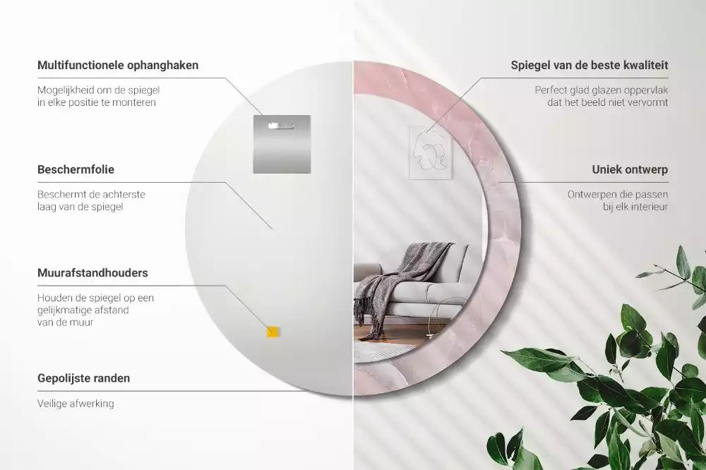 Kerek tükör fali dísz Rózsaszín kő