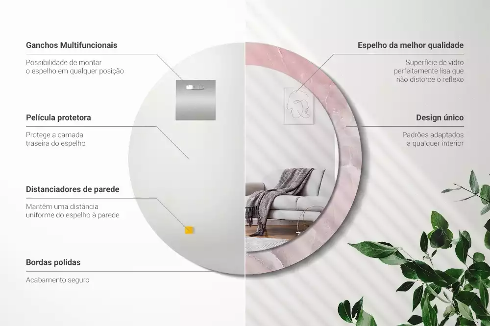 Kerek tükör fali dísz Rózsaszín kő