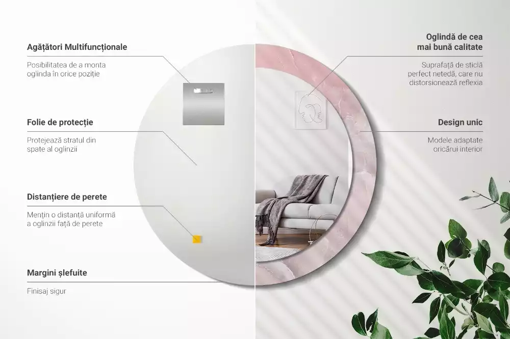 Kerek tükör fali dísz Rózsaszín kő