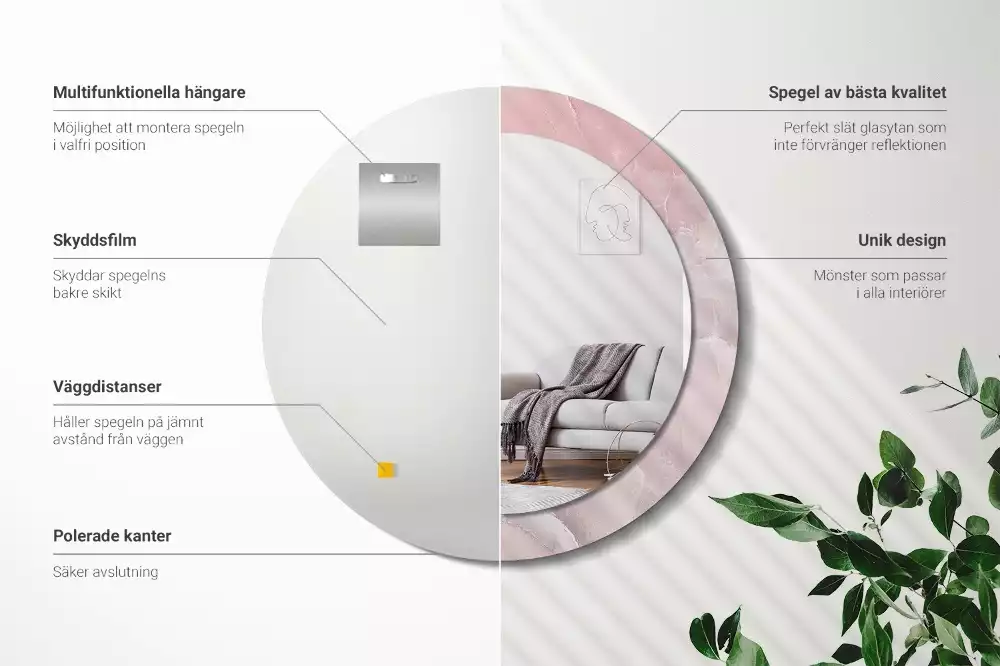 Kerek tükör fali dísz Rózsaszín kő