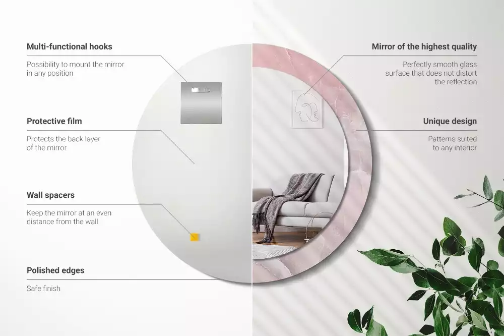 Kerek tükör fali dísz Rózsaszín kő