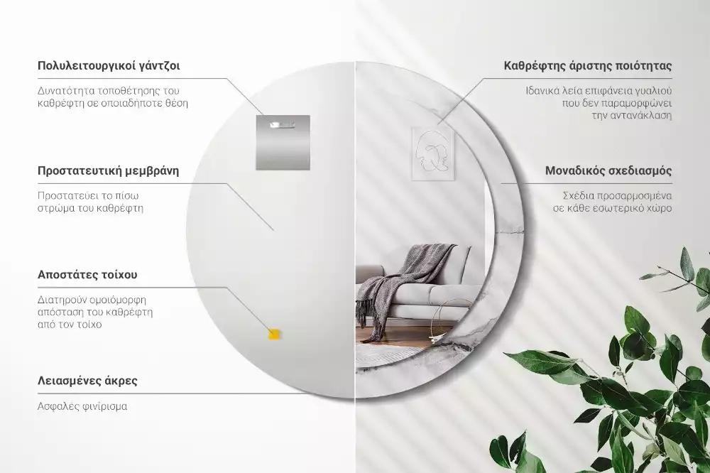 Kerek tükör fali dísz Fehér márvány