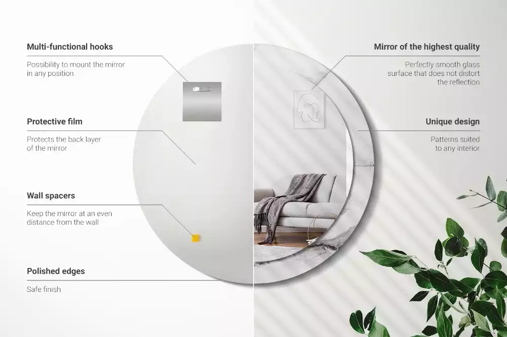 Kerek tükör fali dísz Fehér márvány