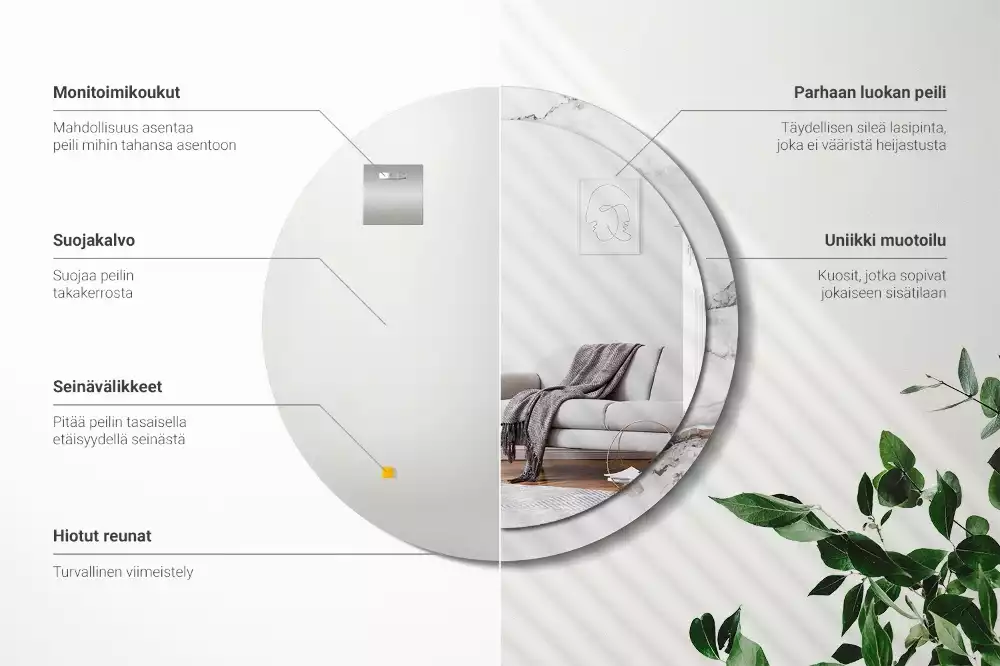 Kerek tükör fali dísz Fehér márvány