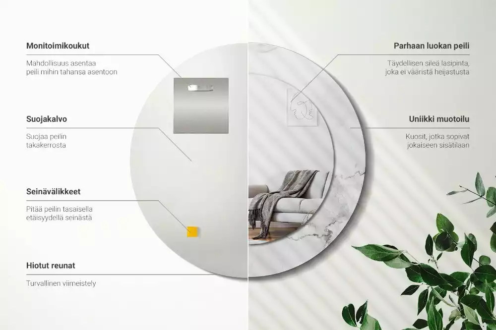 Kerek tükör fali dísz Fehér márvány