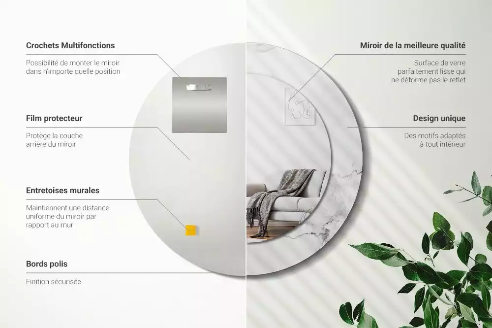 Kerek tükör fali dísz Fehér márvány