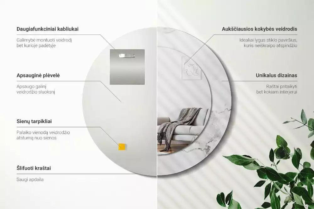 Kerek tükör fali dísz Fehér márvány