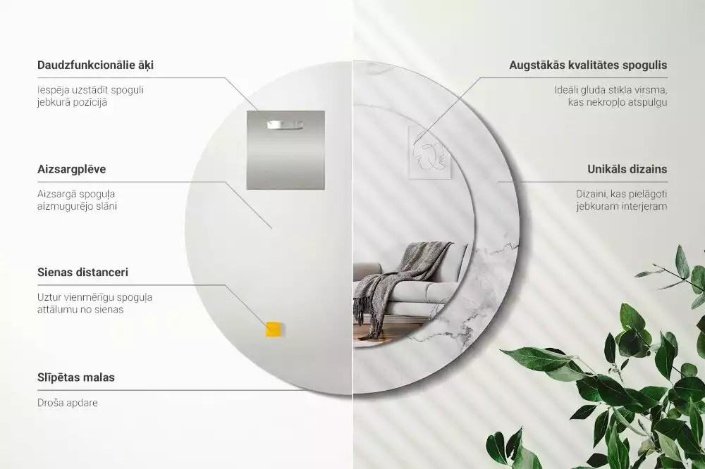 Kerek tükör fali dísz Fehér márvány