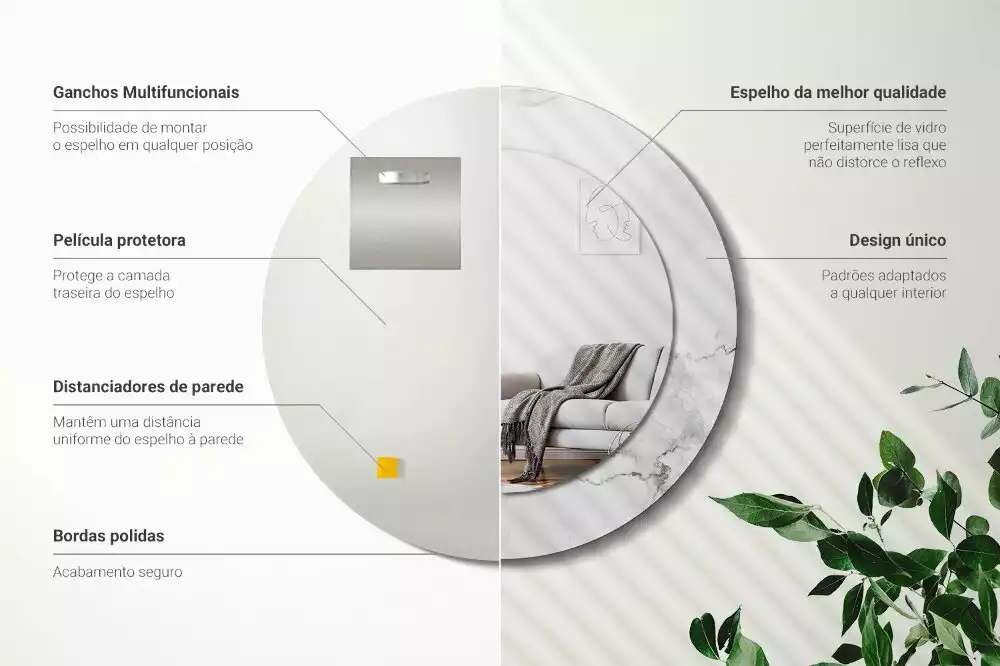 Kerek tükör fali dísz Fehér márvány