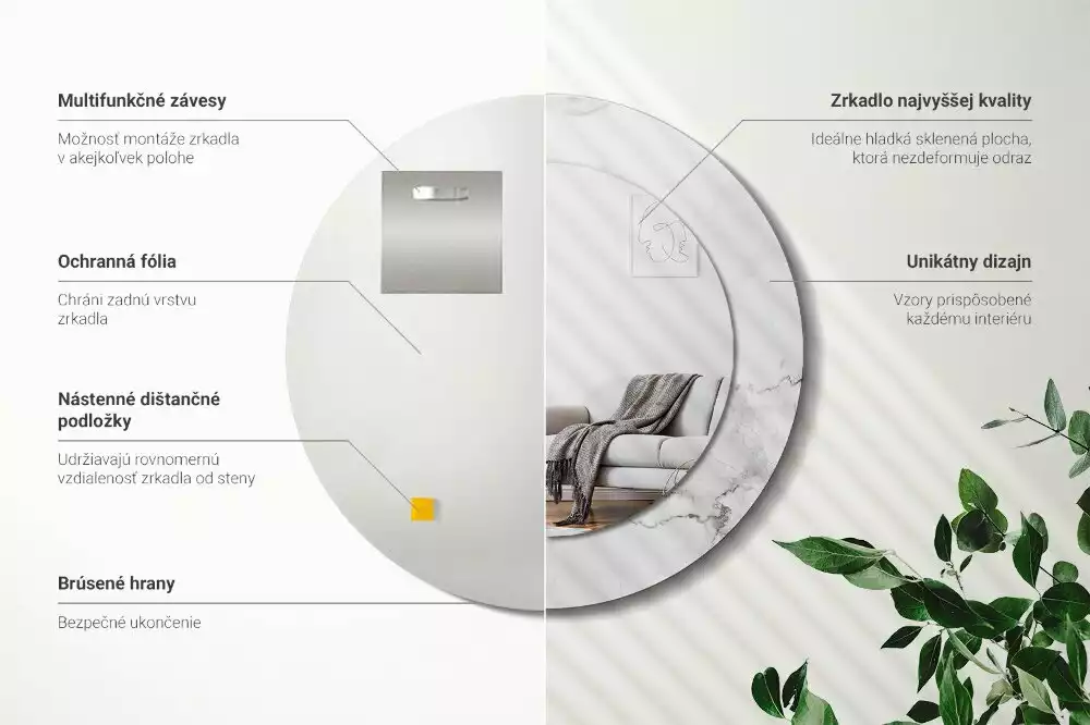 Kerek tükör fali dísz Fehér márvány