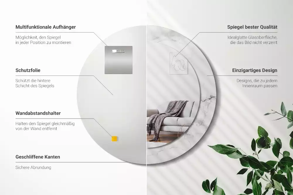 Kerek tükör fali dísz Fehér márvány