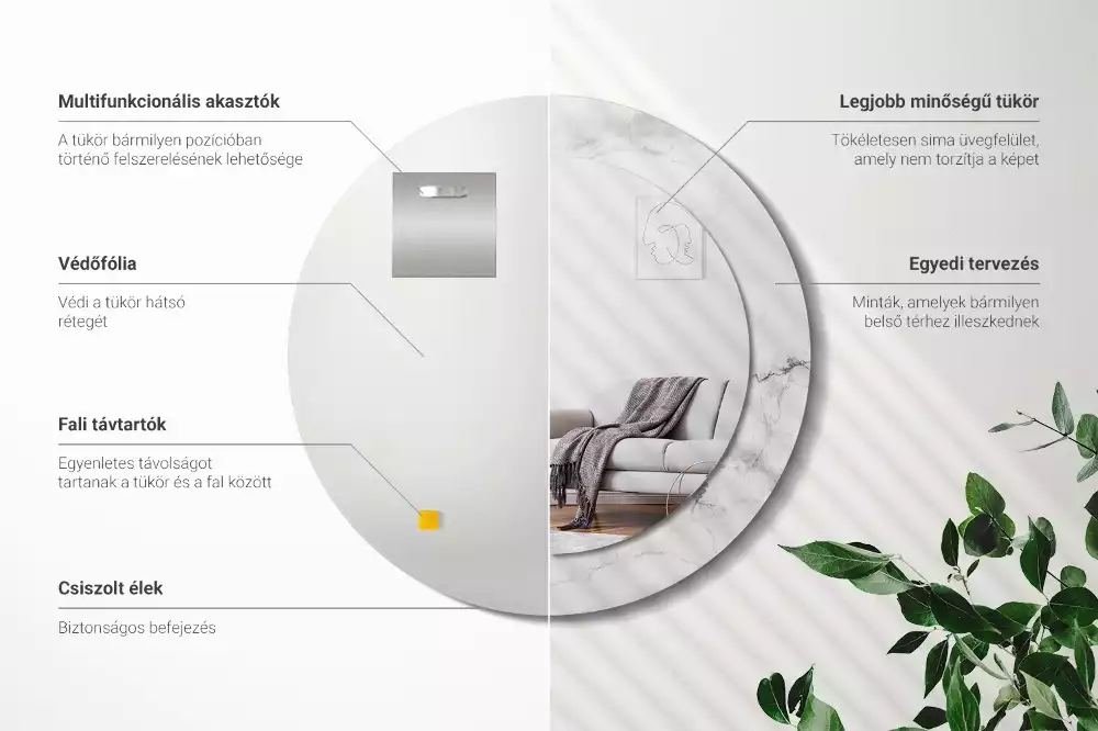 Kerek tükör fali dísz Fehér márvány