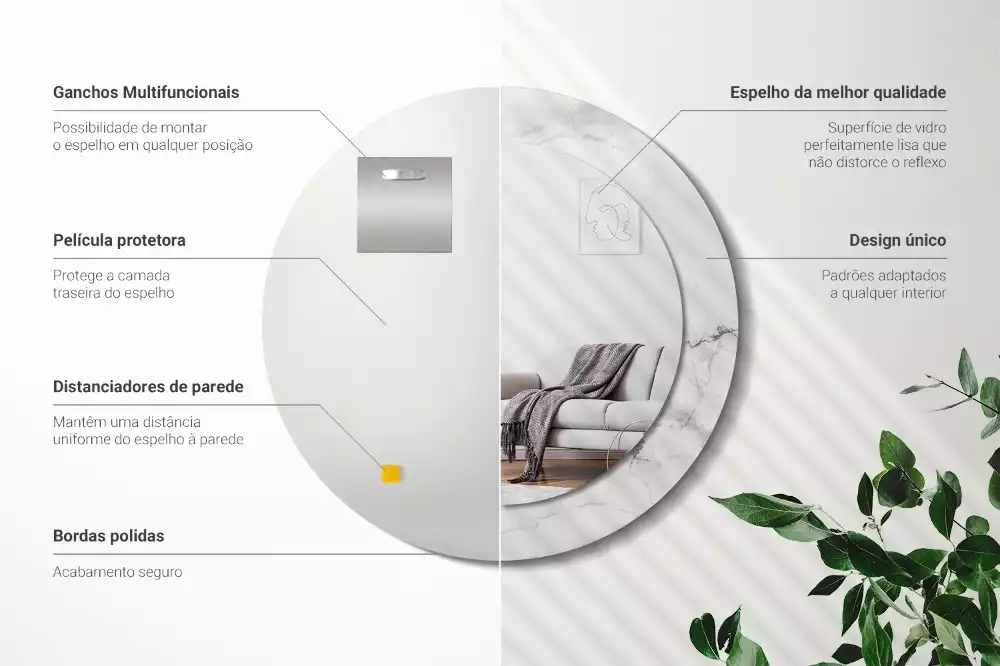 Kerek tükör fali dísz Fehér márvány