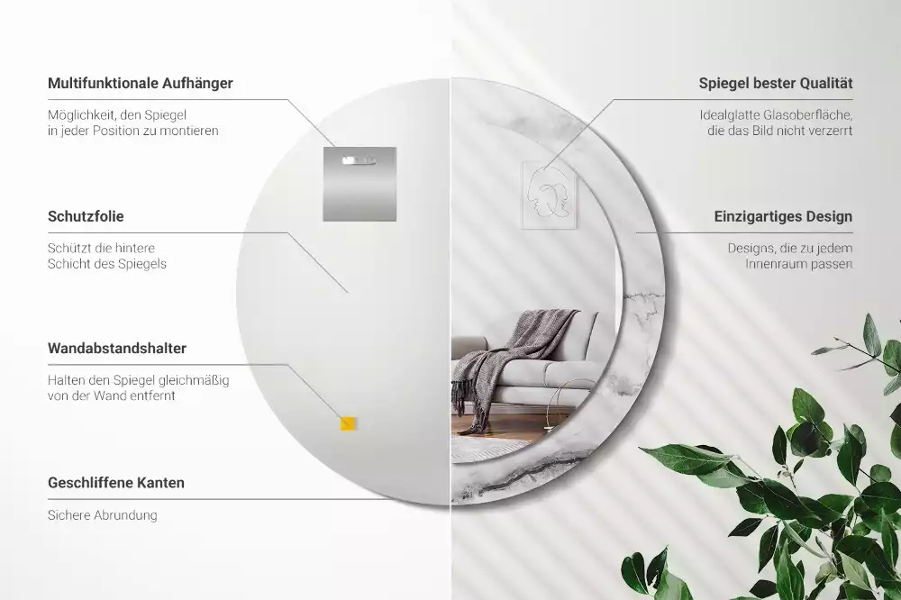 Kerek tükör fali dísz Fehér márvány