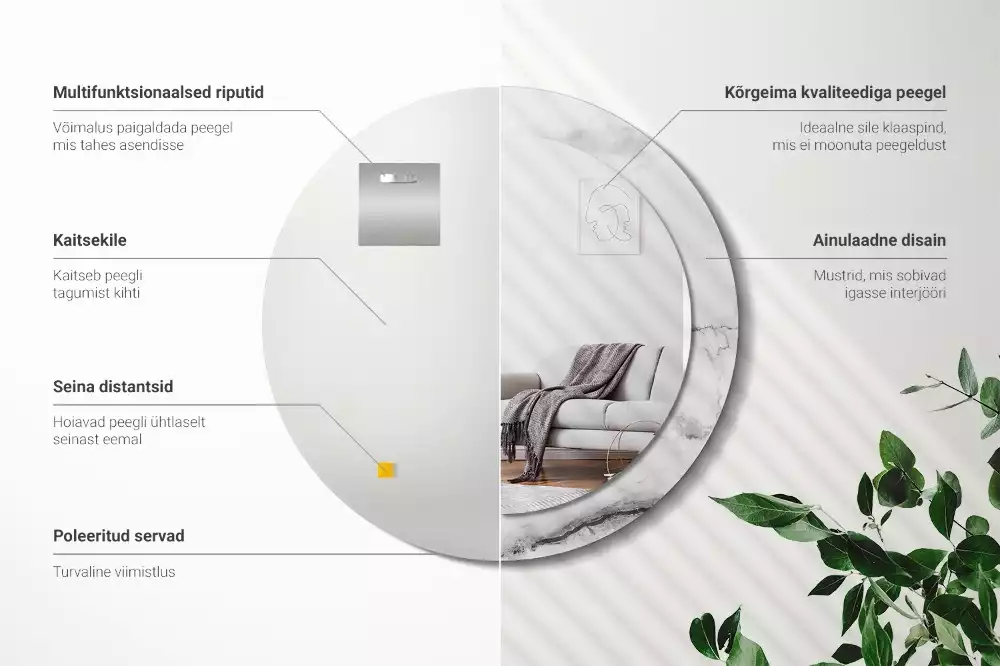 Kerek tükör fali dísz Fehér márvány