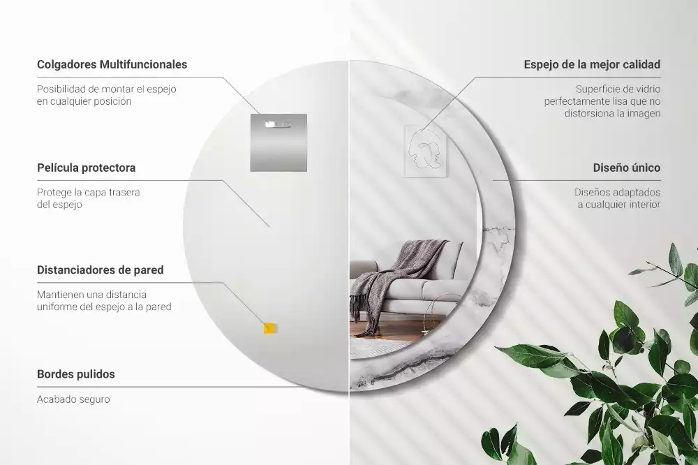 Kerek tükör fali dísz Fehér márvány