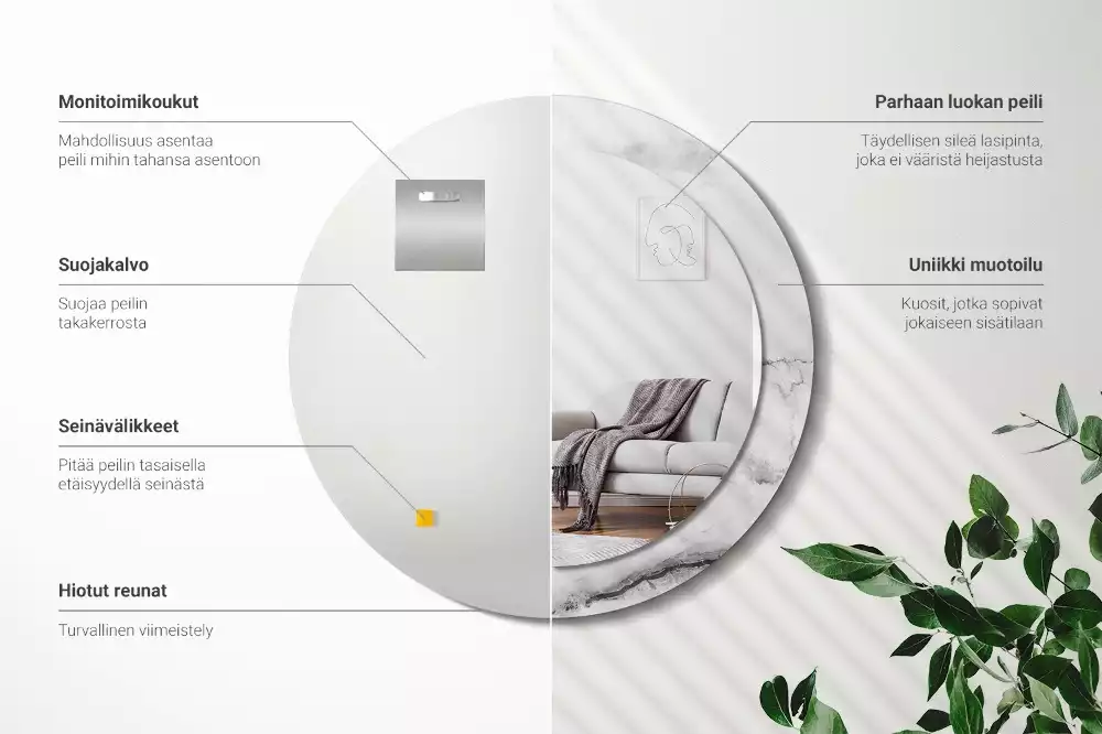 Kerek tükör fali dísz Fehér márvány