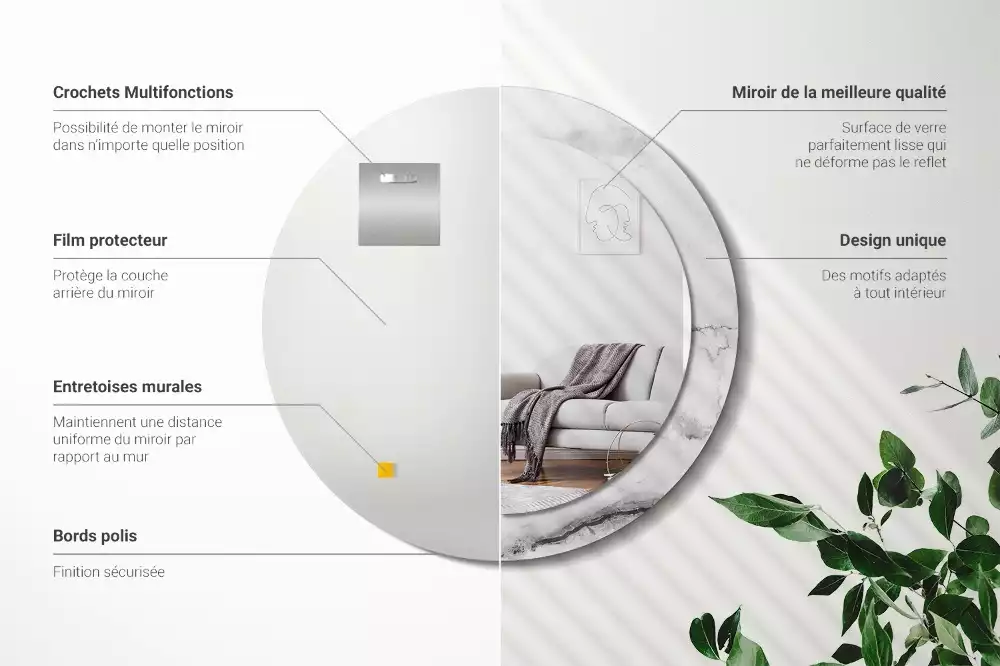 Kerek tükör fali dísz Fehér márvány