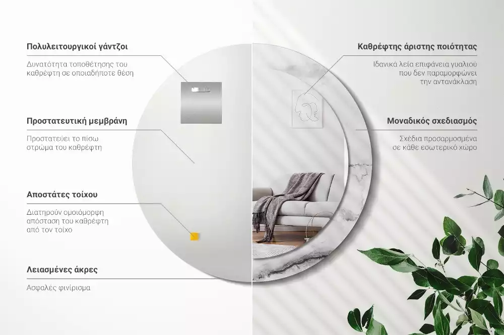 Kerek tükör fali dísz Fehér márvány