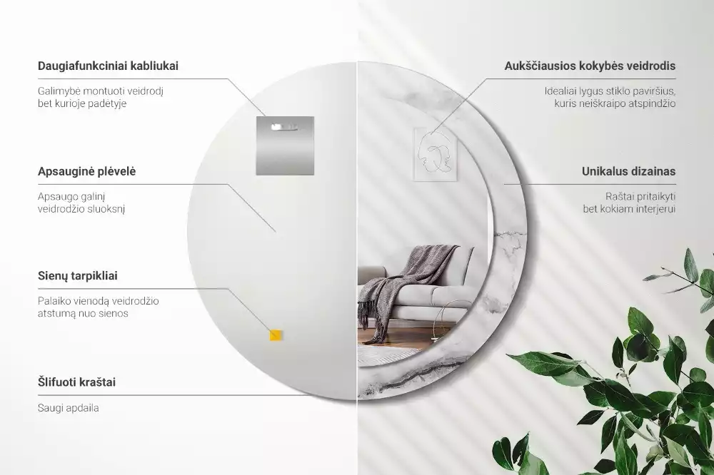 Kerek tükör fali dísz Fehér márvány