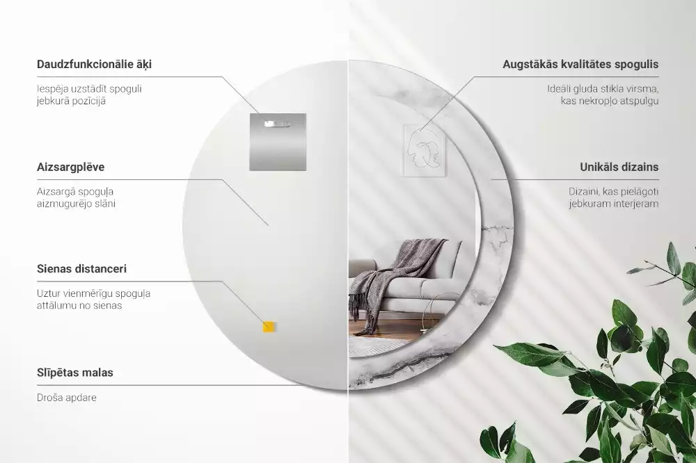 Kerek tükör fali dísz Fehér márvány